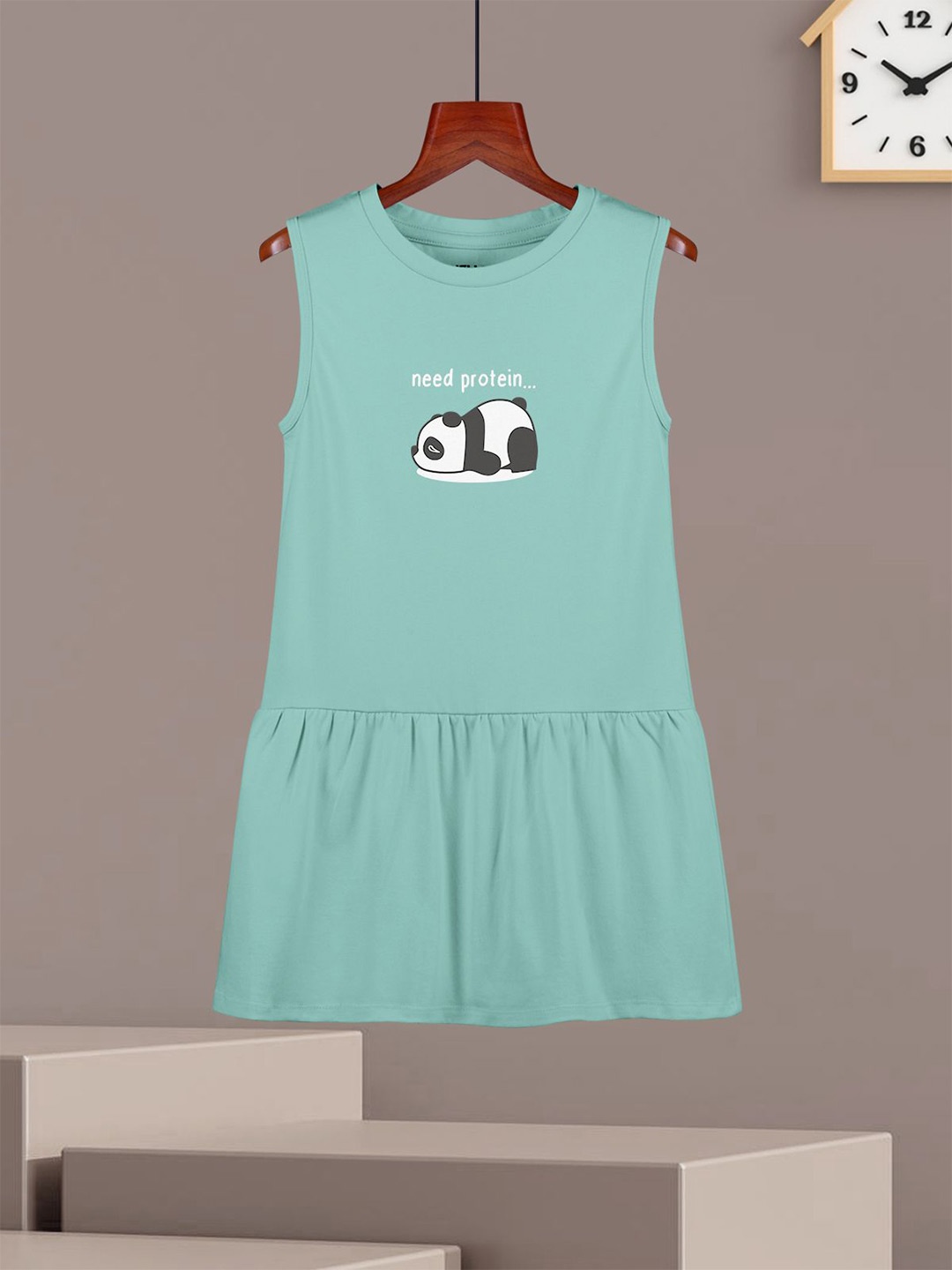 

HELLCAT Girls Printed Cotton A-Line Dress, Sea green