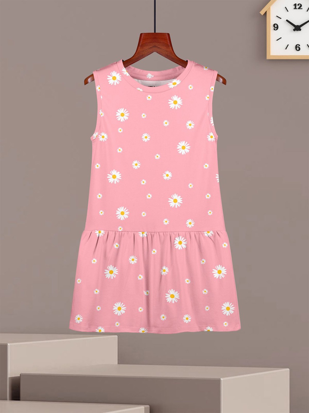 

HELLCAT Girls Printed Sleeveless Drop-Waist Cotton Dress, Pink