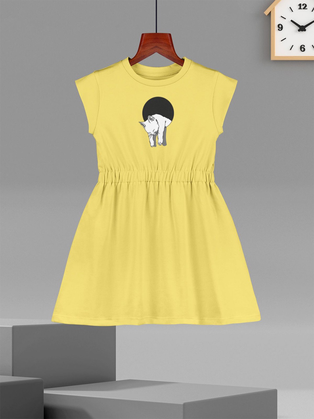 

HELLCAT Girls Cotton Printed Fit and Flare Dress, Yellow