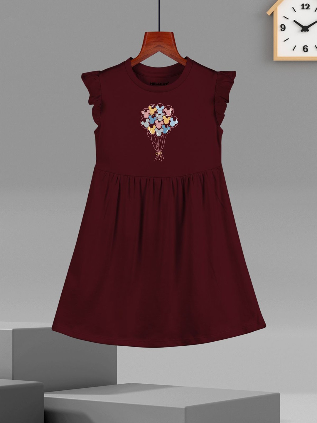 

HELLCATGirls Graphic Printed A-Line Cotton, Burgundy