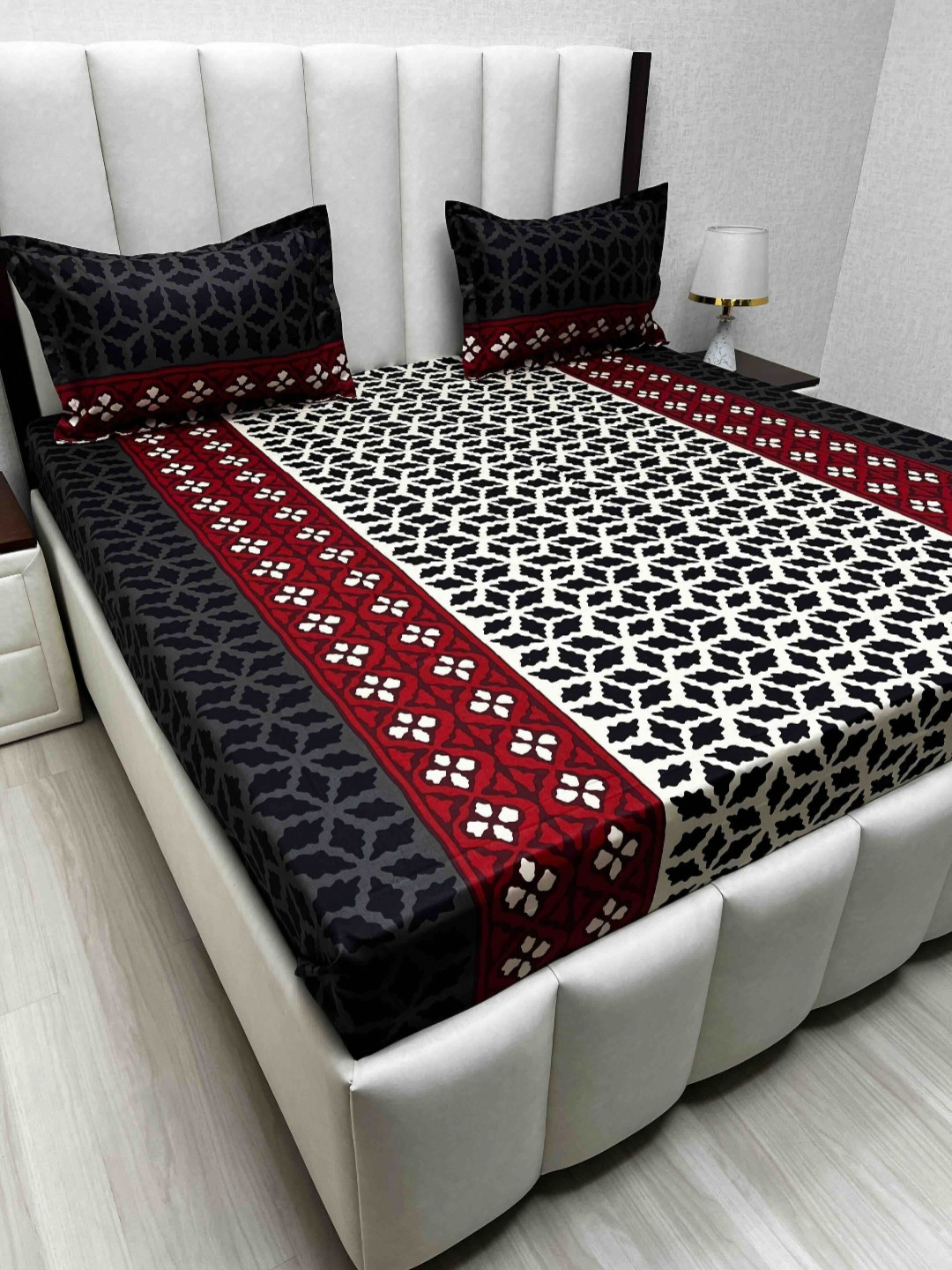 

Pure Decor Passion Fur Red & White Abstract Cotton 230TC Queen Bedsheet Set-2.28mx2.54m