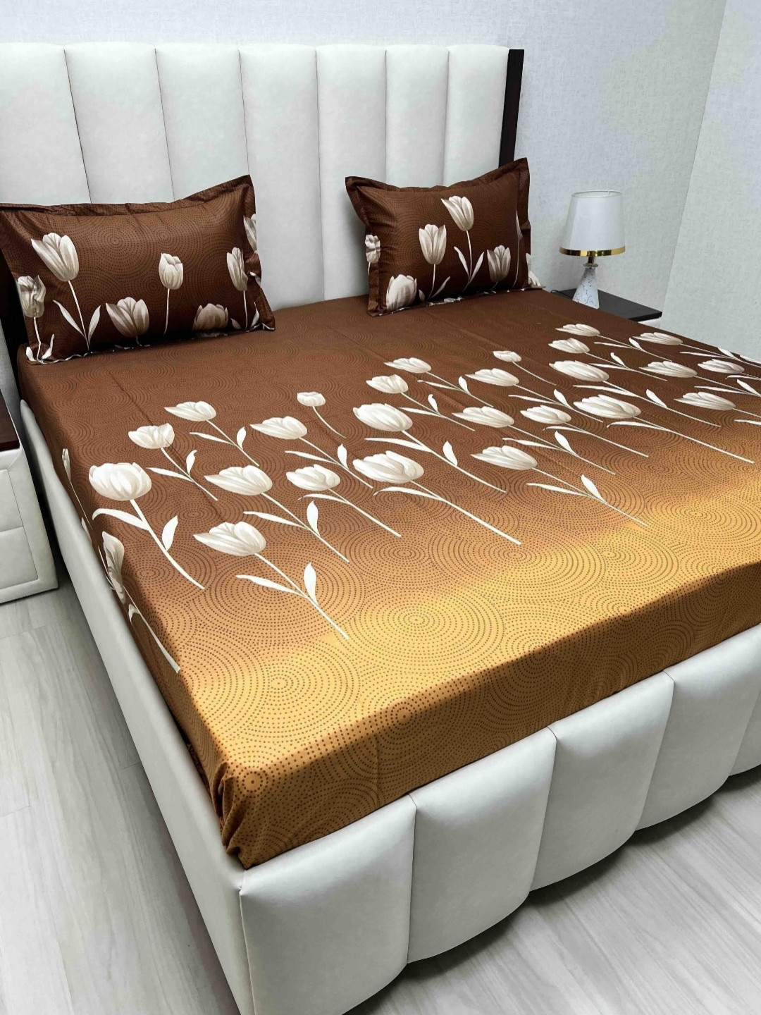 

Pure Decor Passion Fur Brown & Grey Floral Cotton 230TC Queen Bedsheet Set-2.28mx2.54m