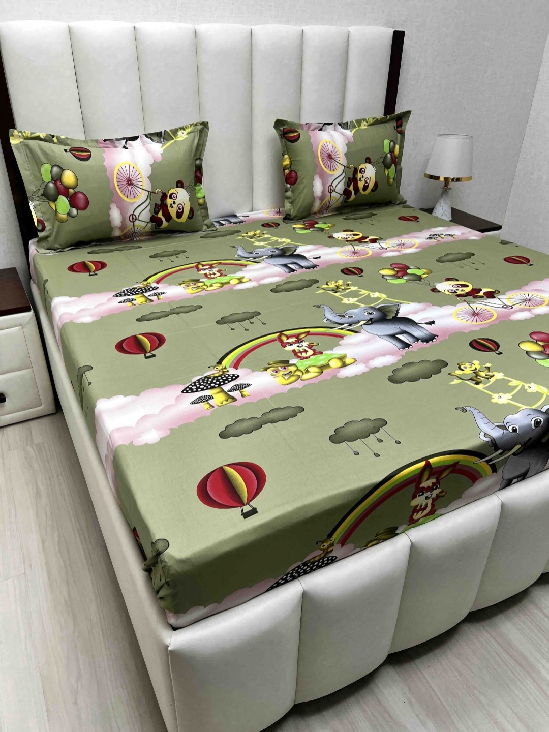

Pure Decor Passion Fur Green Cartoon Characters Cotton 230TC Queen Bedsheet Set-2.28mx2.5m