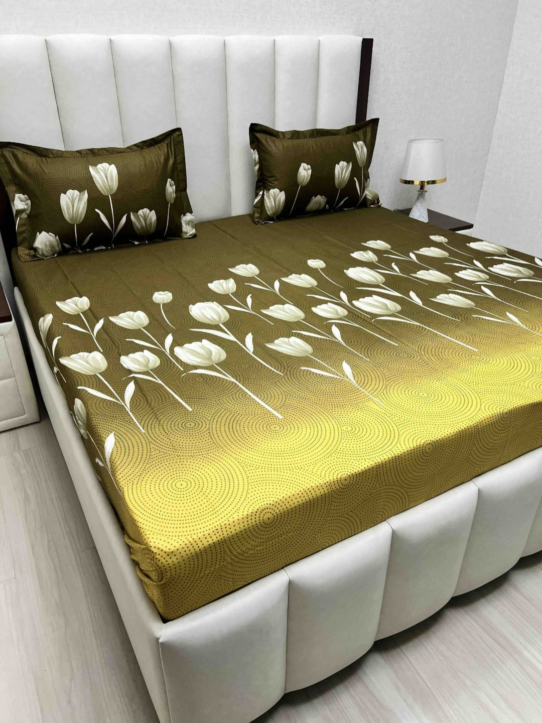 

Pure Decor Passion Fur Green & Grey Floral Cotton 230 TC Queen Bedsheet Set-2.28mx2.54m