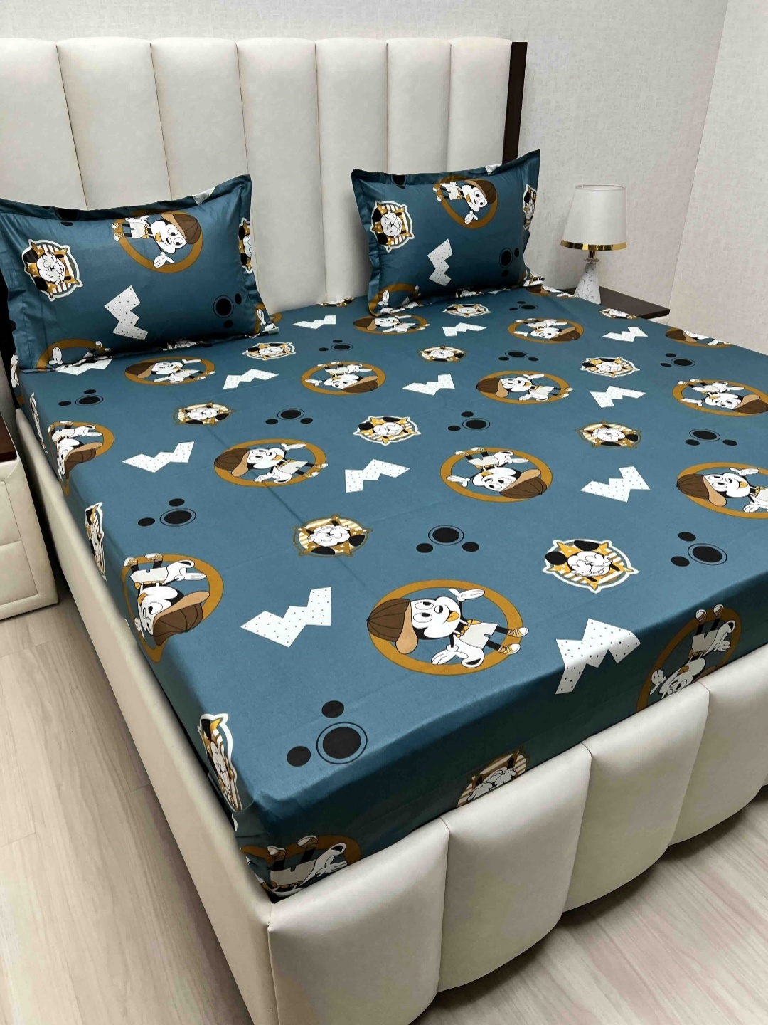 

Pure Decor Passion Fur Blue Cartoon Characters Cotton 230TC Queen Bedsheet Set-2.28mx2.54m