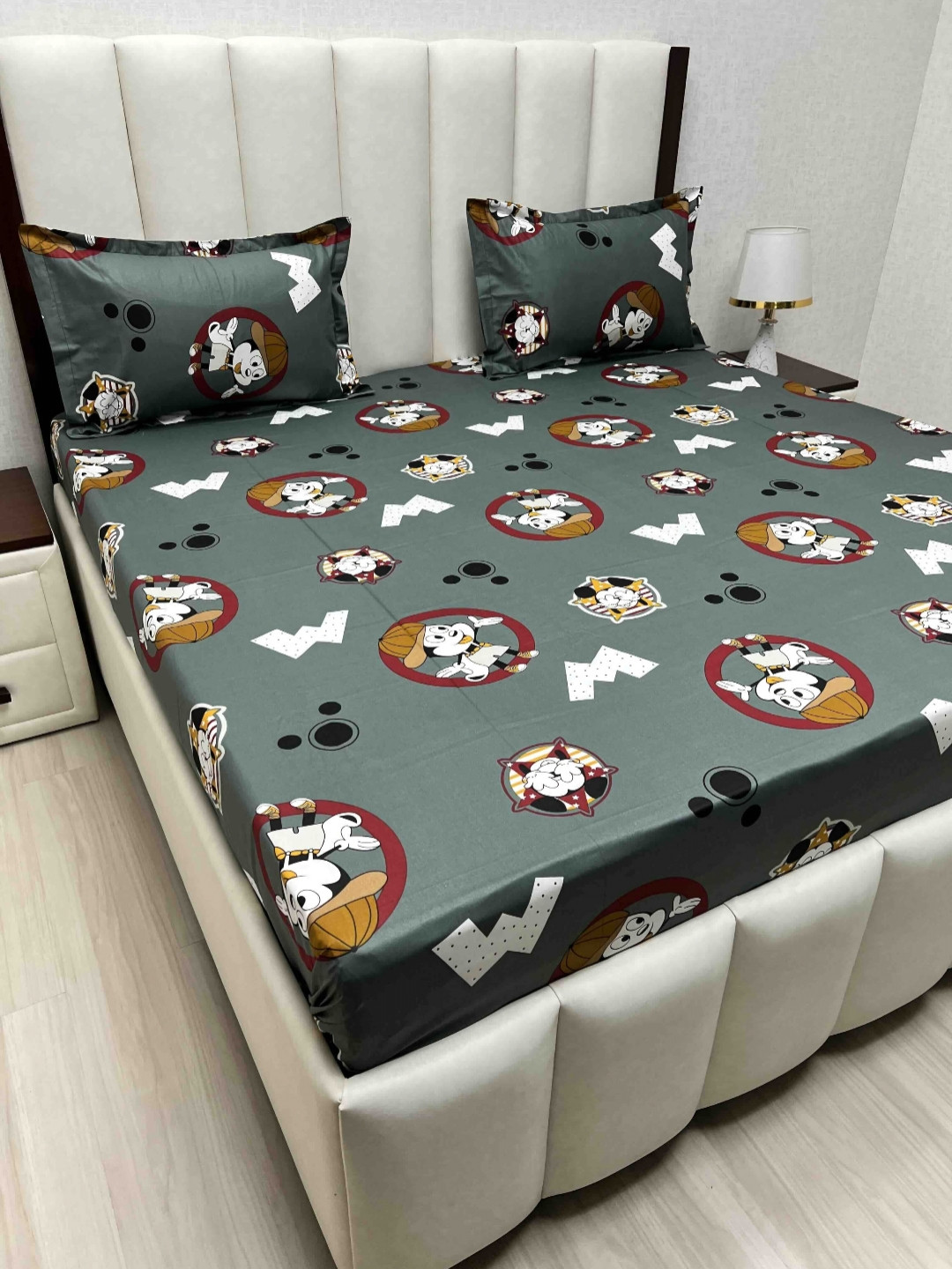 

Pure Decor Passion Fur Green Cartoon Characters Cotton 230TC Bedsheet Set-2.28mx2.54m