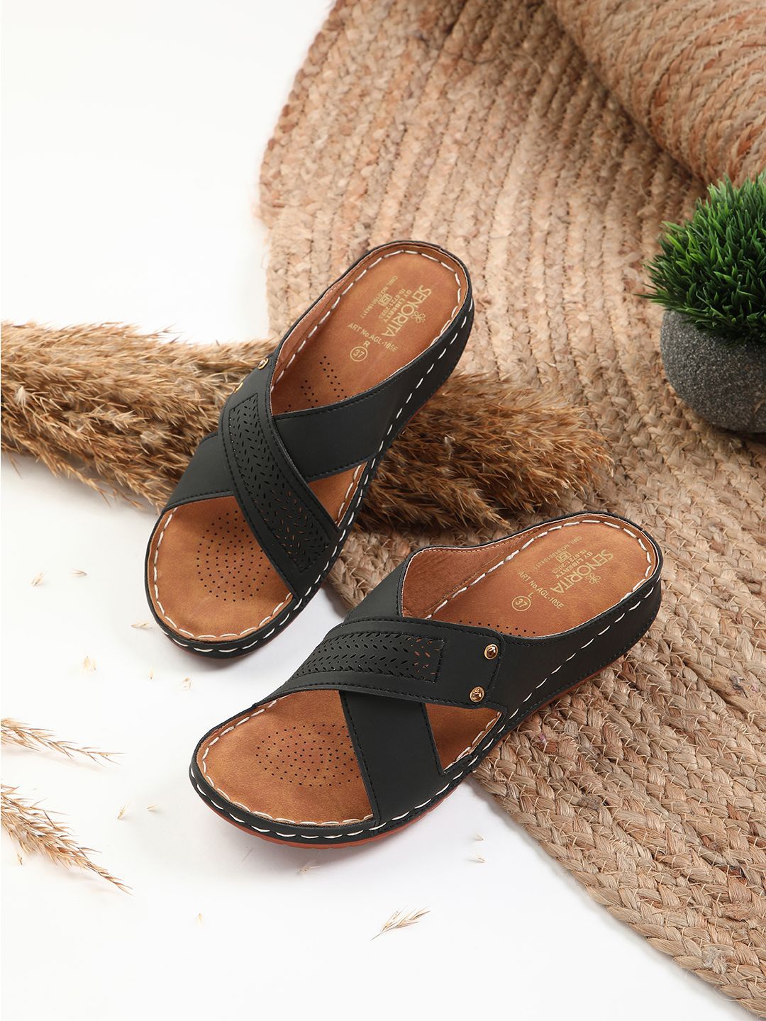 Liberty Women Self Design Slippers, Black