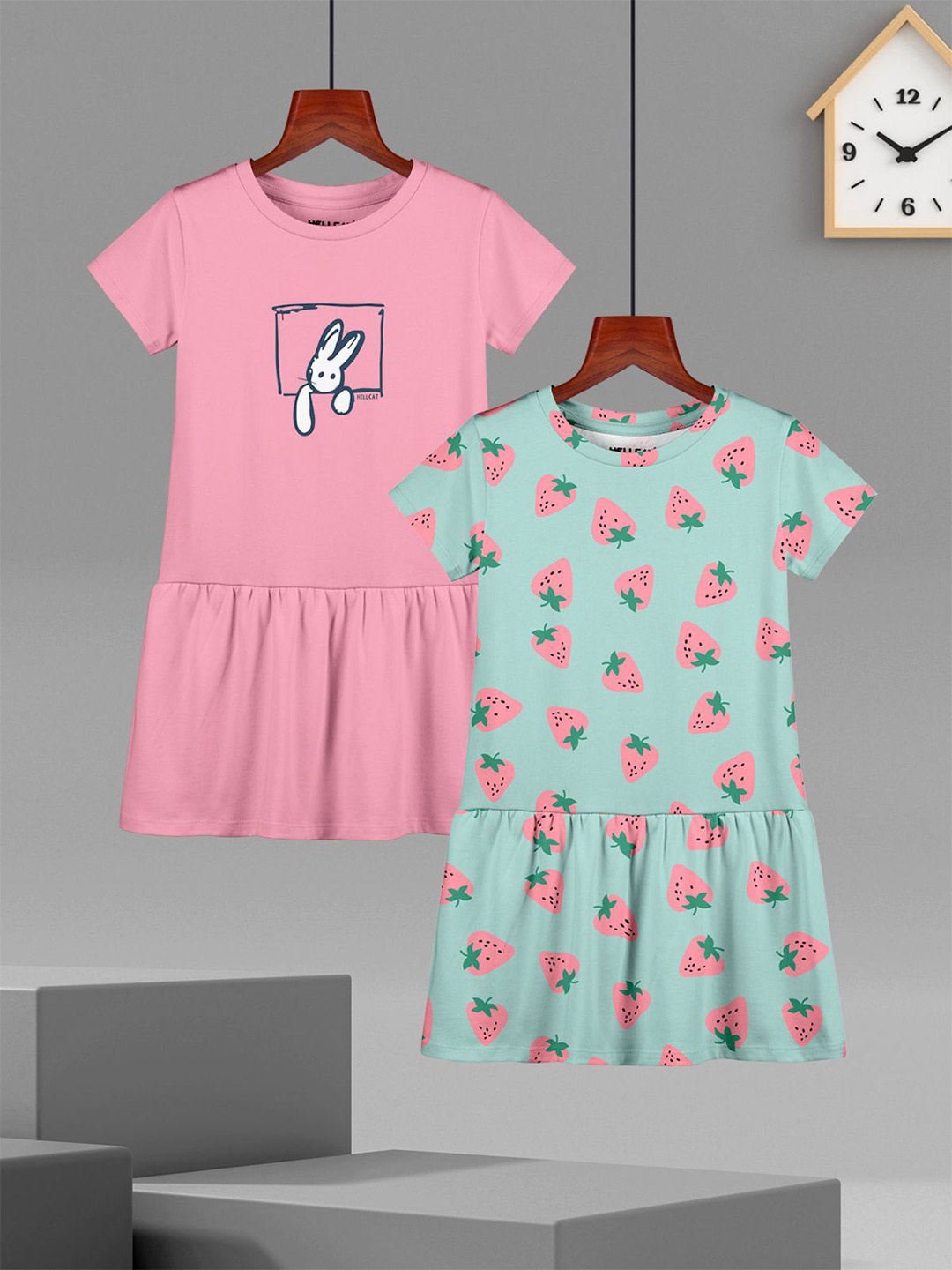 

HELLCAT Girls Pack Of 2 Printed Drop-Waist Dress, Pink