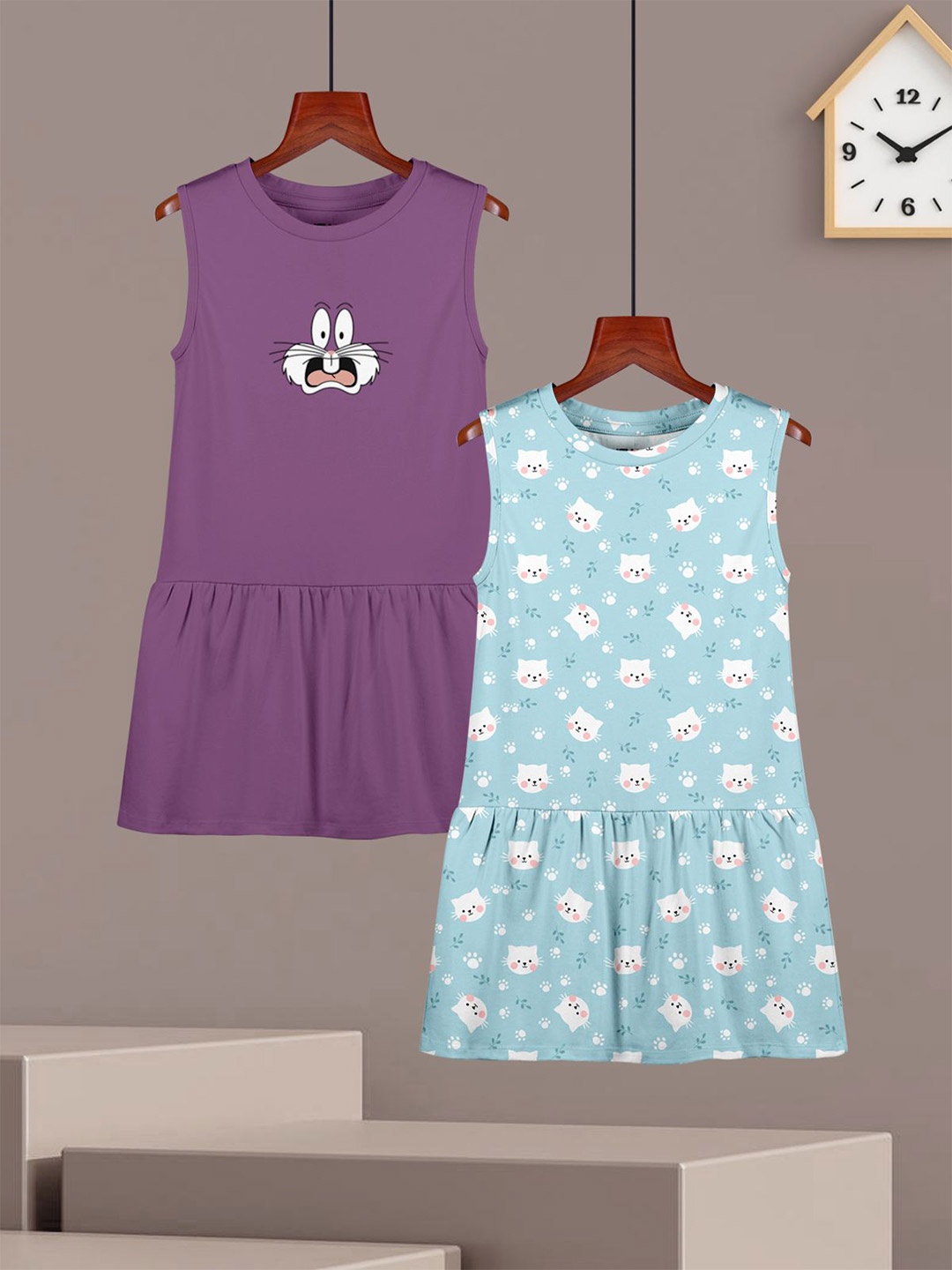 

HELLCAT Girls Pack Of 2 Printed A-Line Dress, Purple