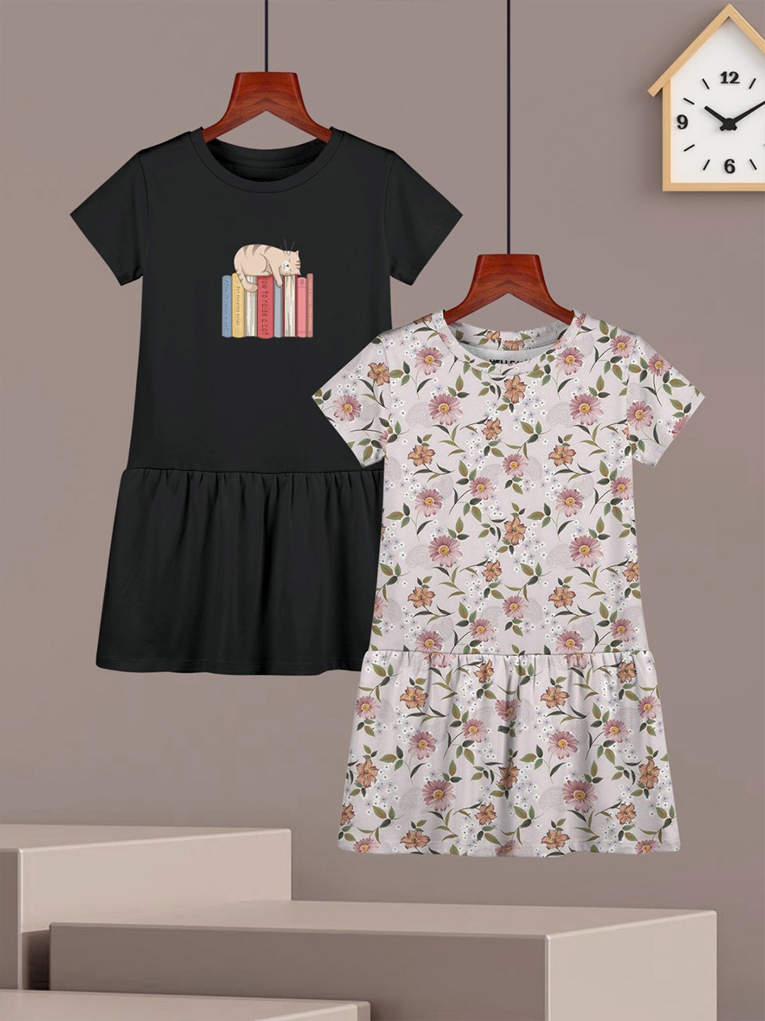 

HELLCAT Girls Pack of 2 Print A-Line Dress, Multi