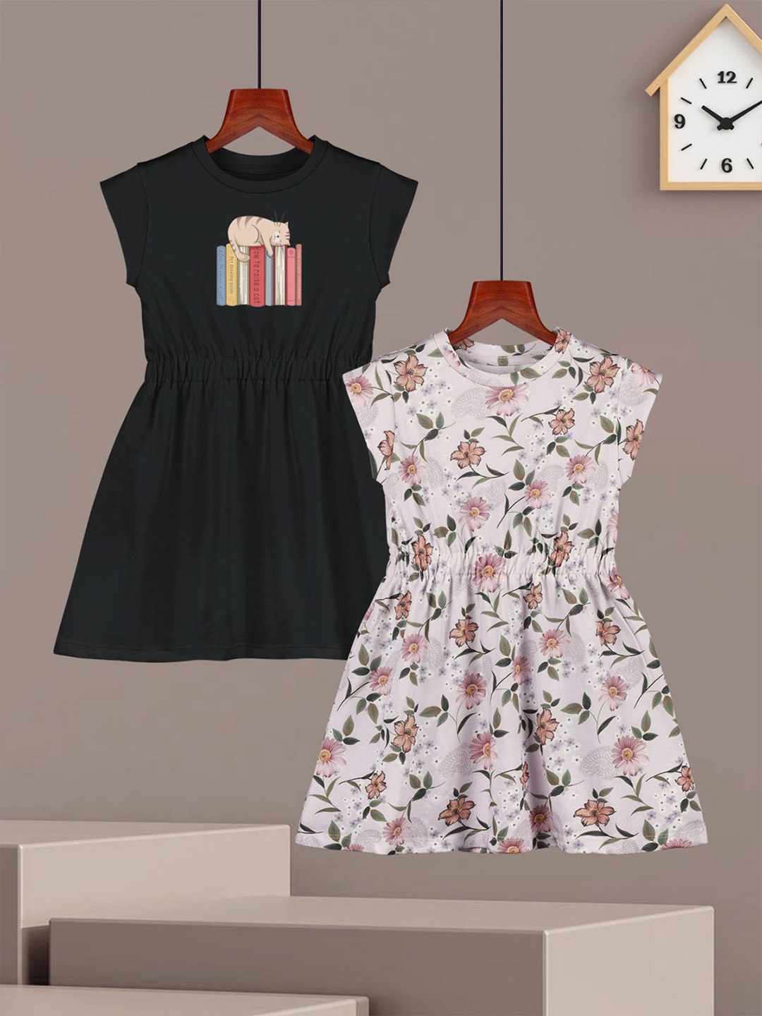 

HELLCAT Girls Printed Cotton A-Line Dress - Pack of 2, Multi