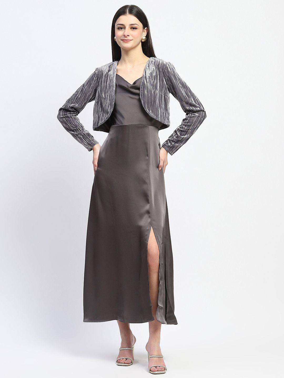 

Madame Women Fit and Flare Dress With Jacket, Grey