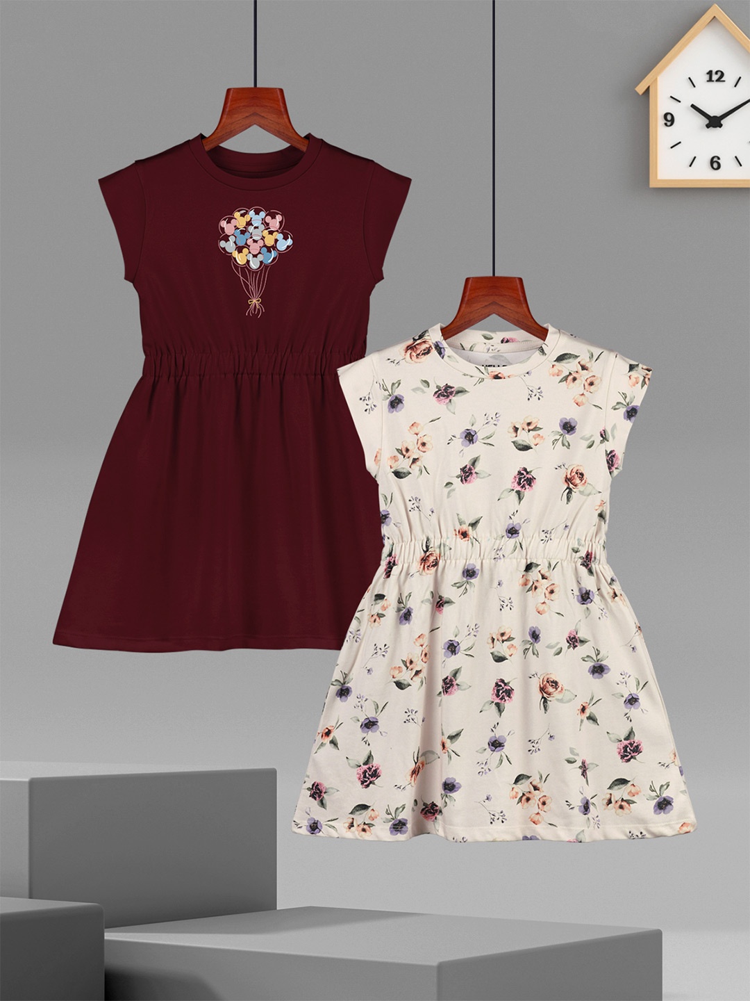 

HELLCAT Girls Pack Of 2 Cotton Fit and Flare Midi Dress, Brown