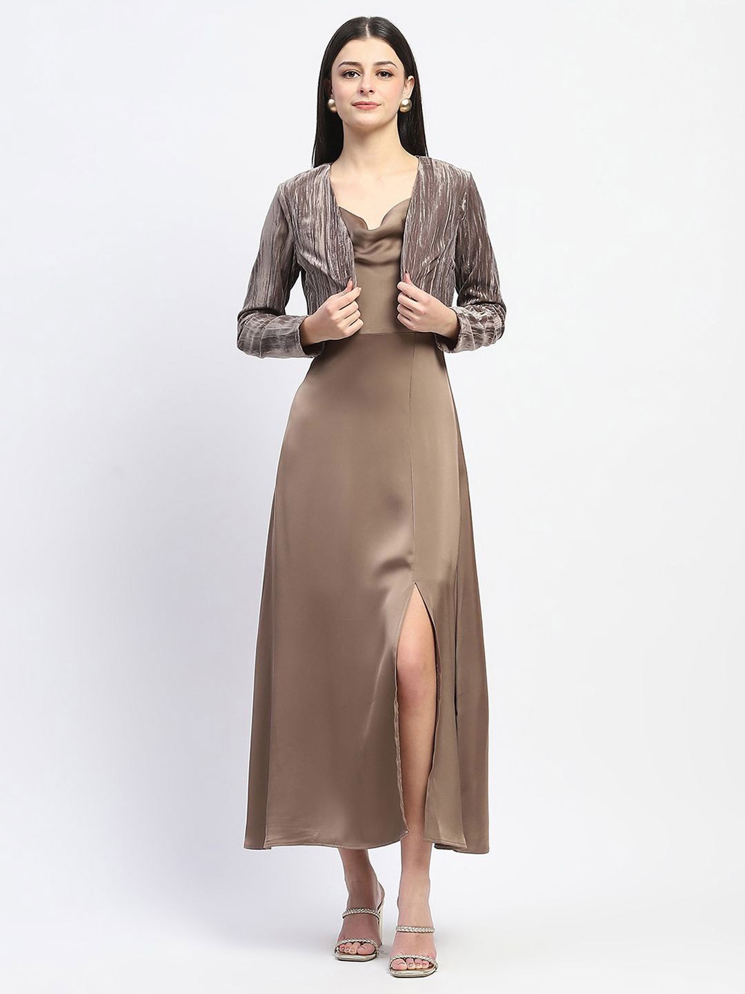 

Madame Cowl Neck Sheath Maxi Dress, Rose gold