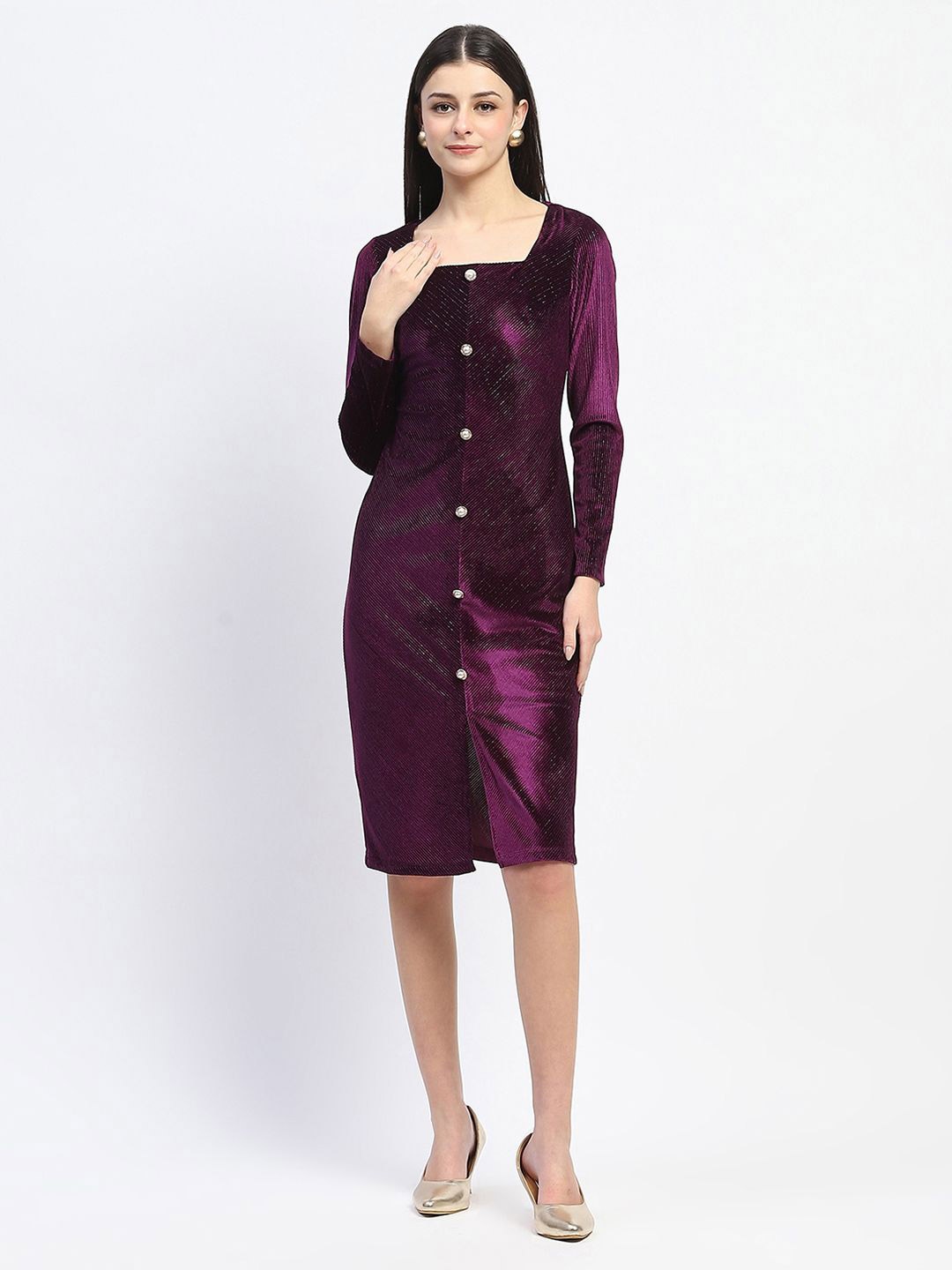 

Madame Women Square Neck Sheath Knee Length Dress, Purple