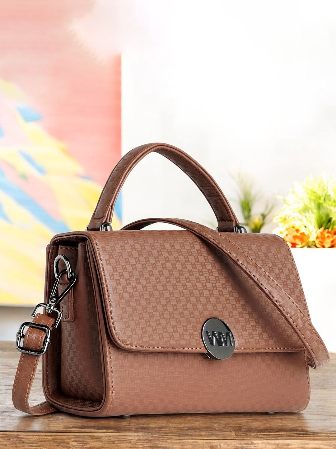 

WOMEN MARKS Textured Crossbody Leather Sling Bag, Brown