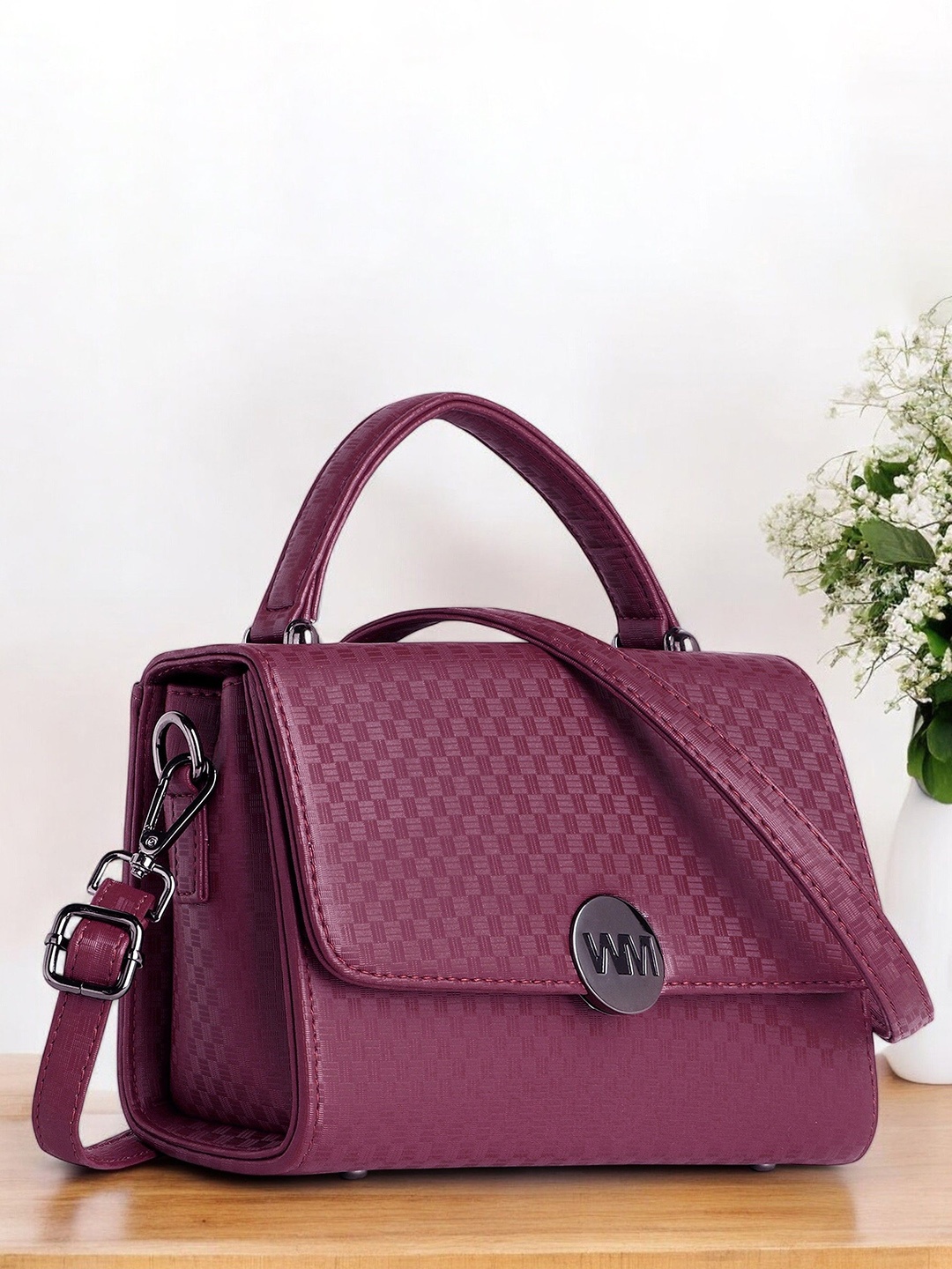 

WOMEN MARKS Textured Crossbody Leather Sling Bag, Purple