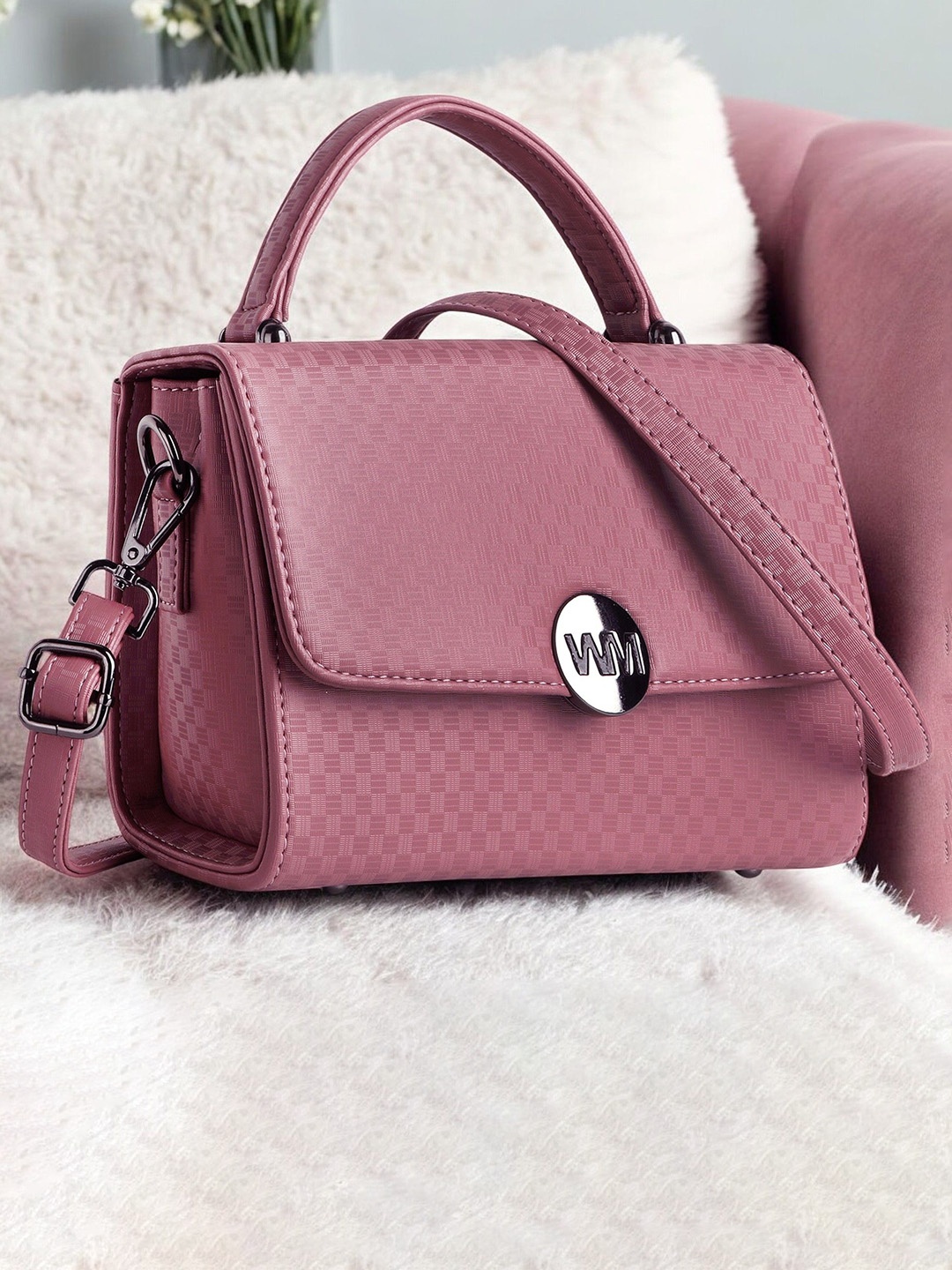 

WOMEN MARKS Textured Crossbody Leather Sling Bag, Mauve