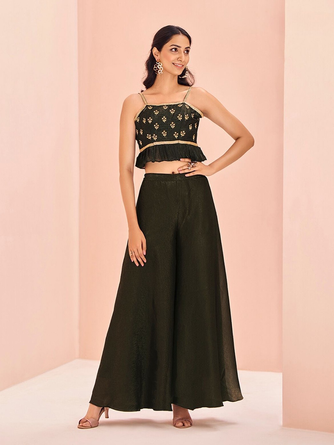 

ODETTE Black Art Silk Embroidered Stitched Co-Ord Set For Women
