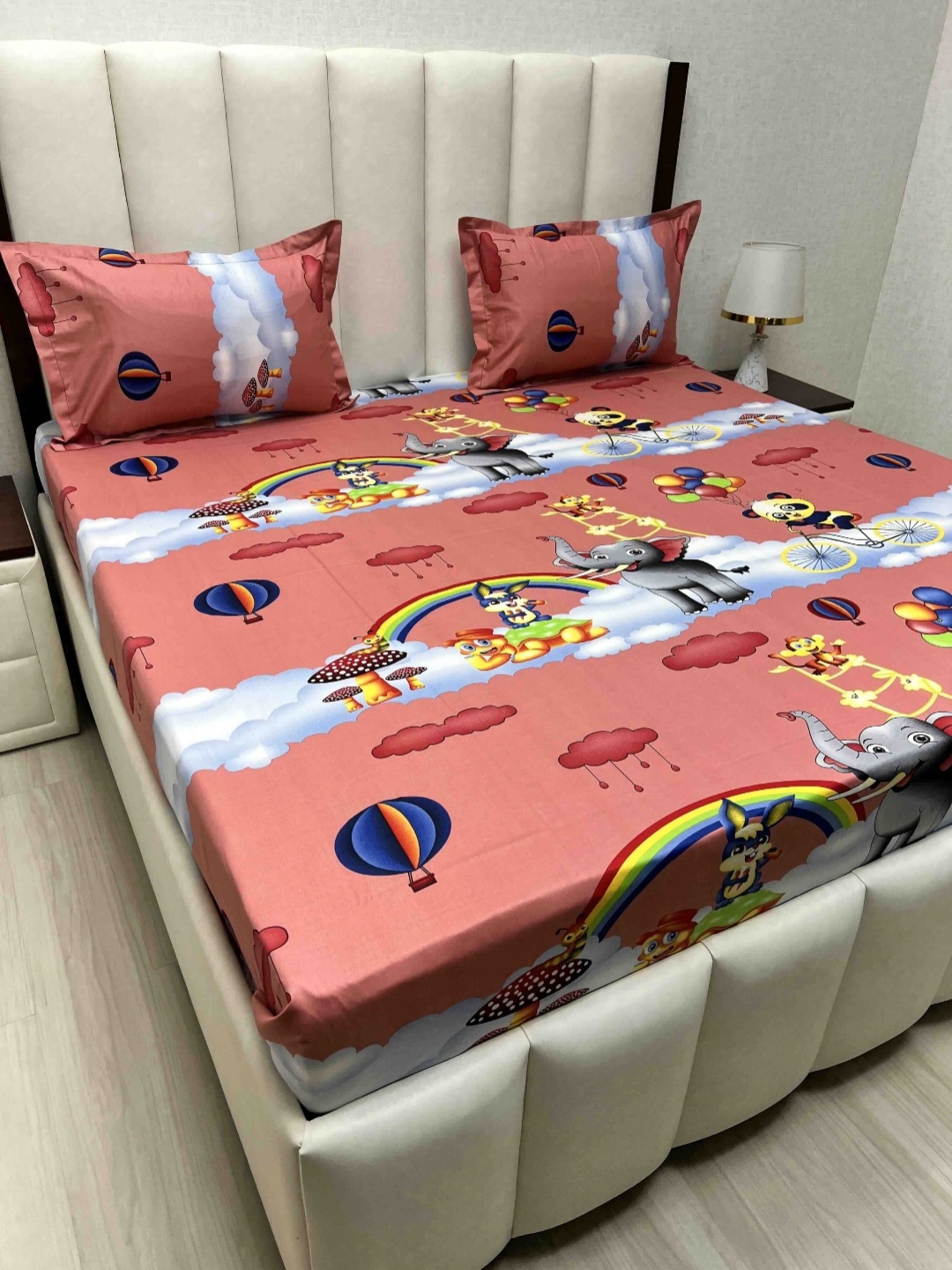 

Pure Decor Pink Cartoon Characters Pure Cotton 220 TC Queen Bedsheet Set 2.28 m x 2.54 m