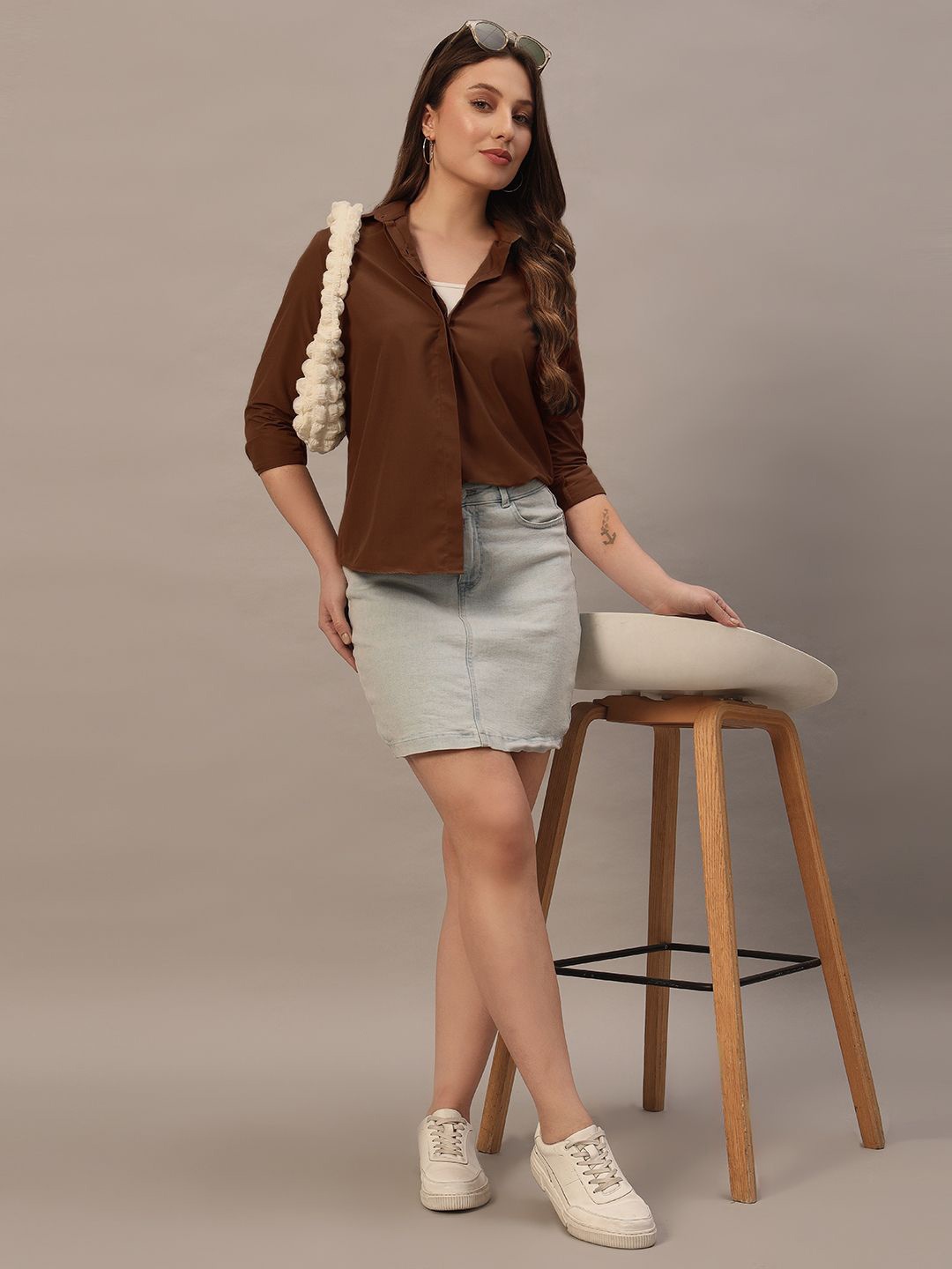 

The Roadster Lifestyle Co. Women Slim Fit Spread Collar Solid Casual Shirt, Brown