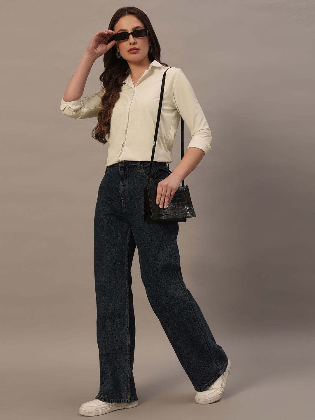 

The Roadster Lifestyle Co. Women Slim Fit Spread Collar Solid Casual Shirt, Cream
