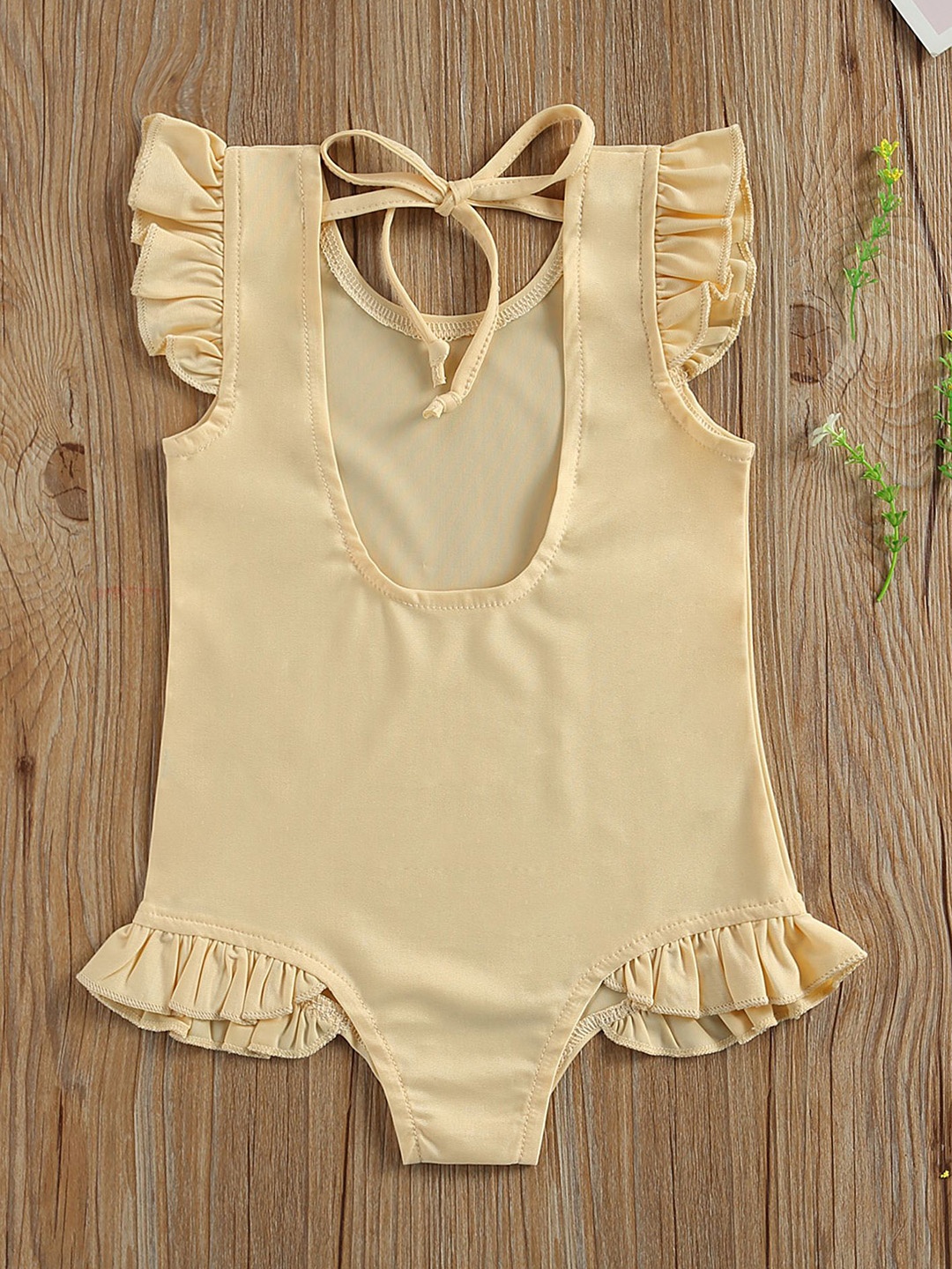

LULU & SKY Girls Tie-Up Scoop Back Bodysuit, Beige