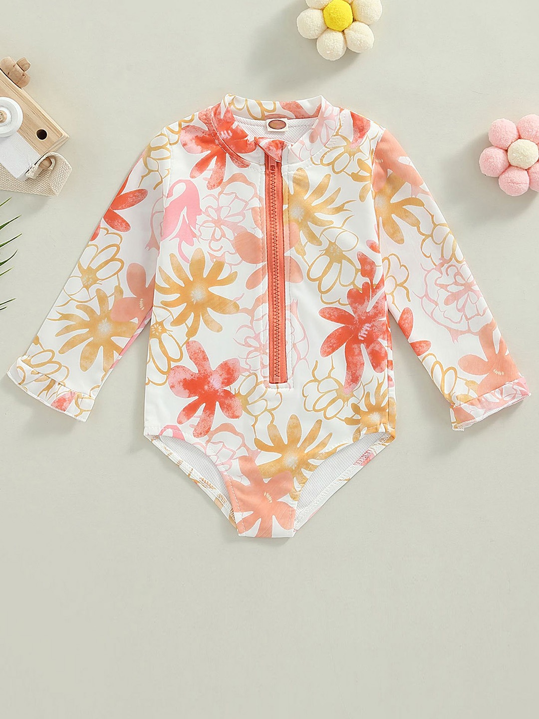 

LULU & SKY Girls Floral Printed Bodysuit, Orange