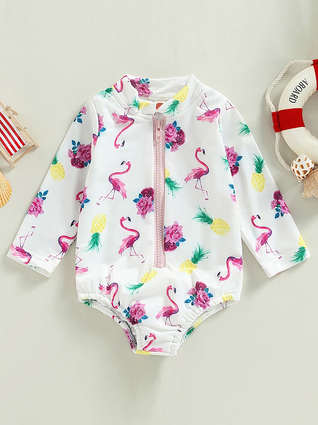 

LULU & SKY Girls Printed Mock Neck Bodysuit, White