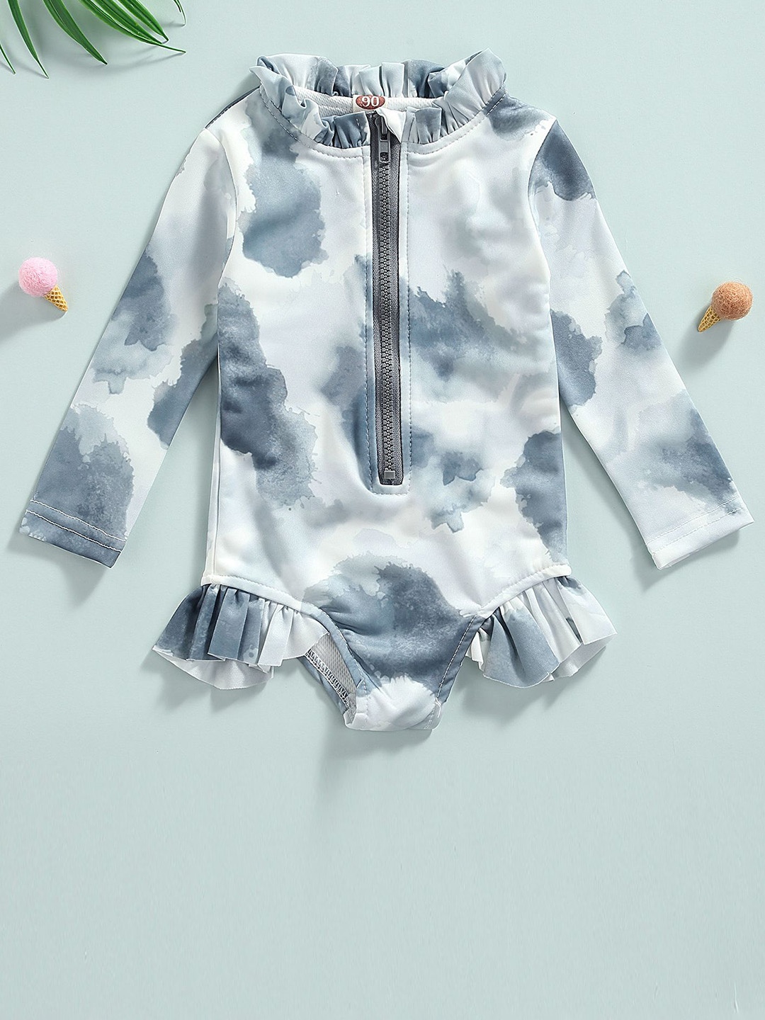 

LULU & SKY Girls Printed Mock Neck Bodysuit, Grey