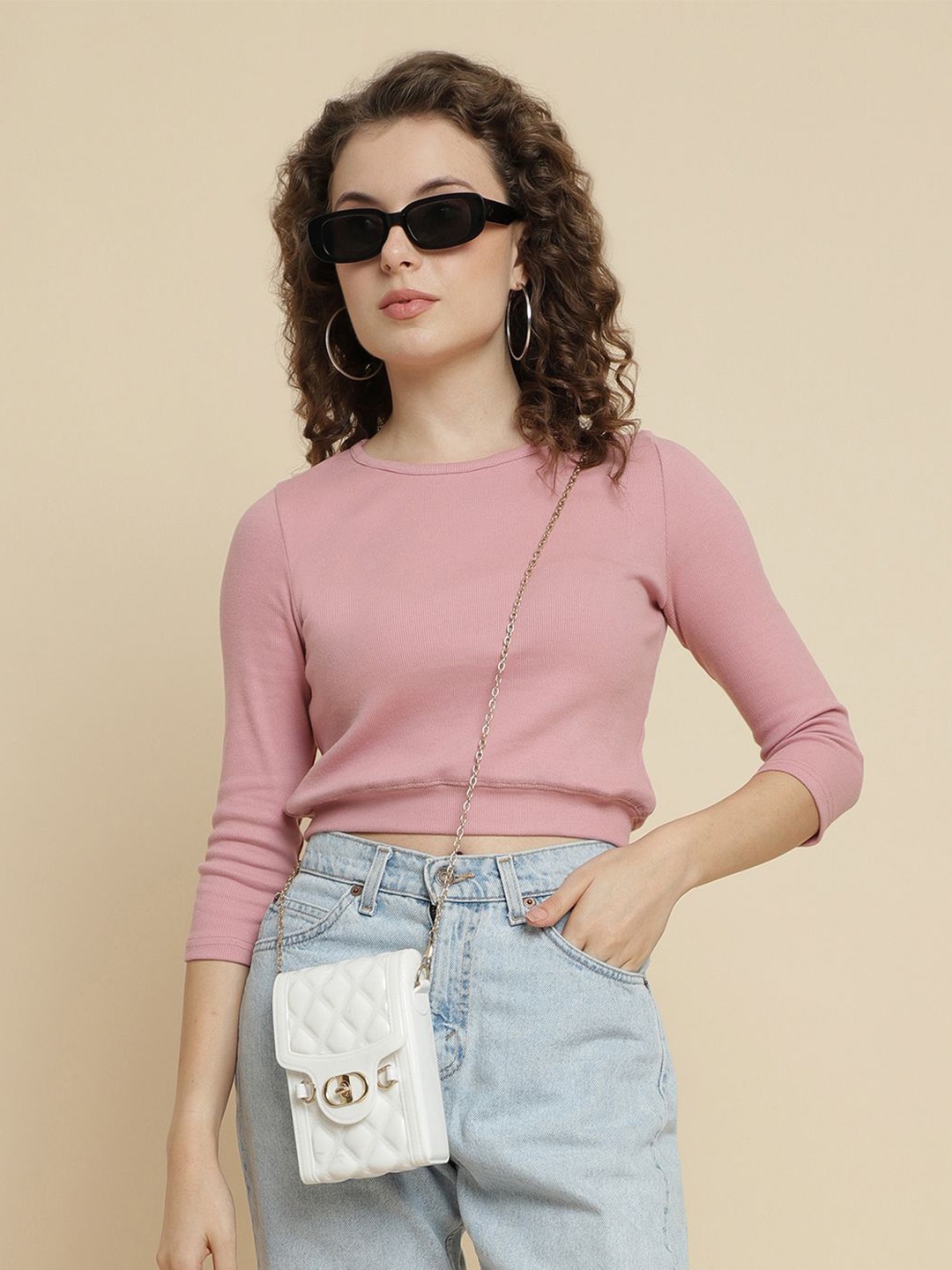 

UnaOne Machine Wash Cotton Ribbed Fitted Crop Top, Peach