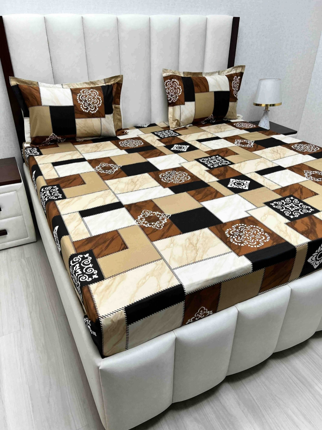 

Pure Decor Brown Ethnic Motifs Pure Cotton 210 TC Queen Bedsheet Set 2.28 m x 2.54 m