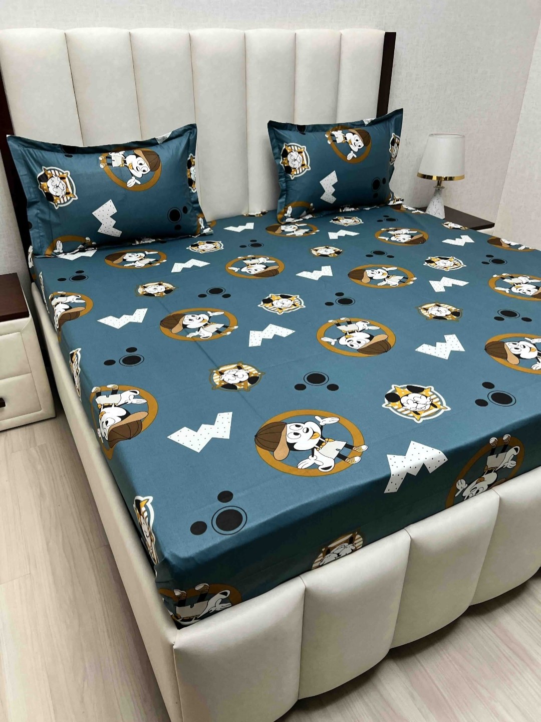 

Pure Decor Blue Cartoon Characters Pure Cotton 210 TC Queen Bedsheet Set 2.28 m x 2.54 m