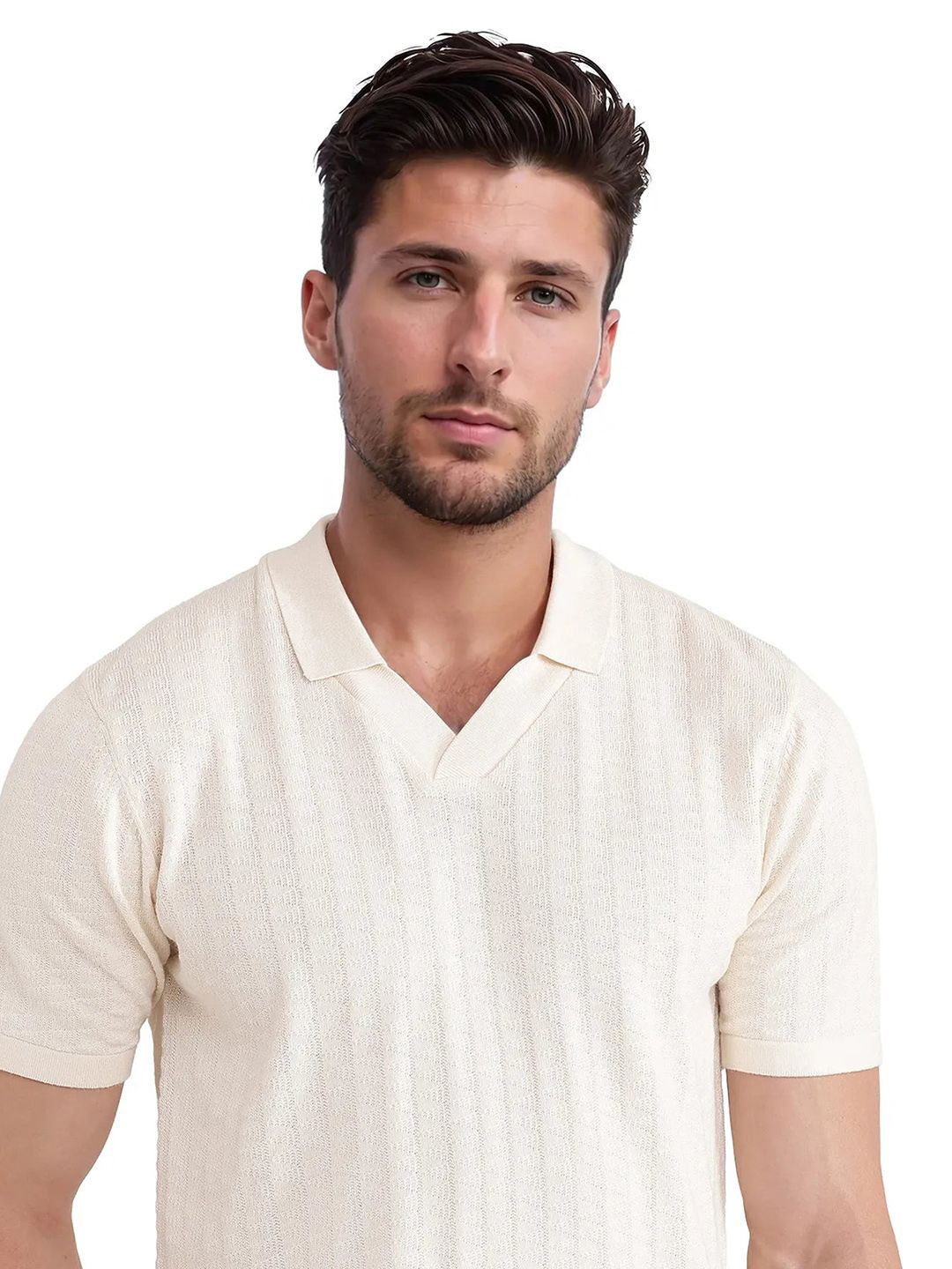 

RARE RABBIT Men Self Design Polo Collar Cotton T-shirt, Off white