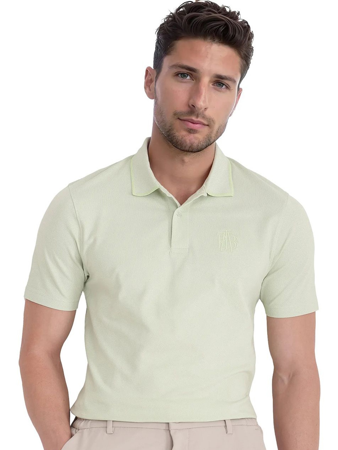 

RARE RABBIT Men Solid Polo Collar Cotton T-shirt, Green