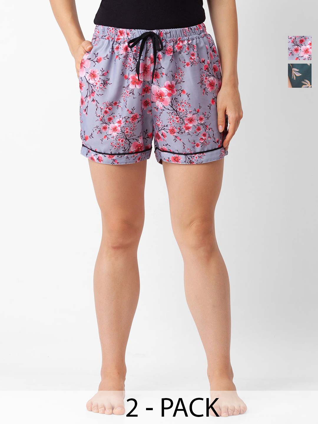 

NOIRA Women Pack Of 2 Printed Lounge Shorts, Purple