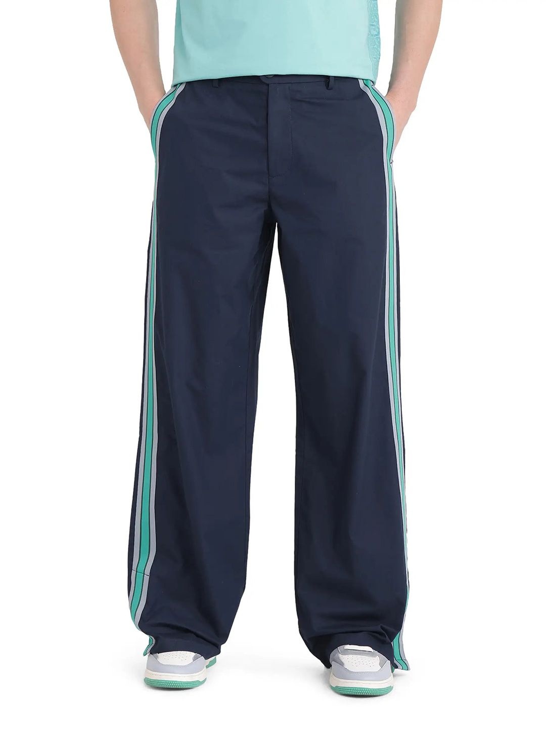 

RARE RABBIT Men Newnon Primary Navy Cotton Trousers, Navy blue