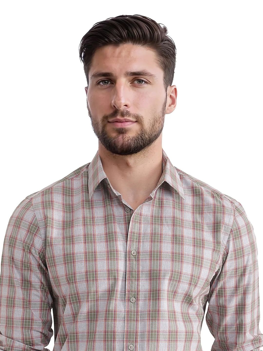 

RARE RABBIT Men Comfort Fit Spread Collar Tartan Checked Cotton Casual Shirt, Grey