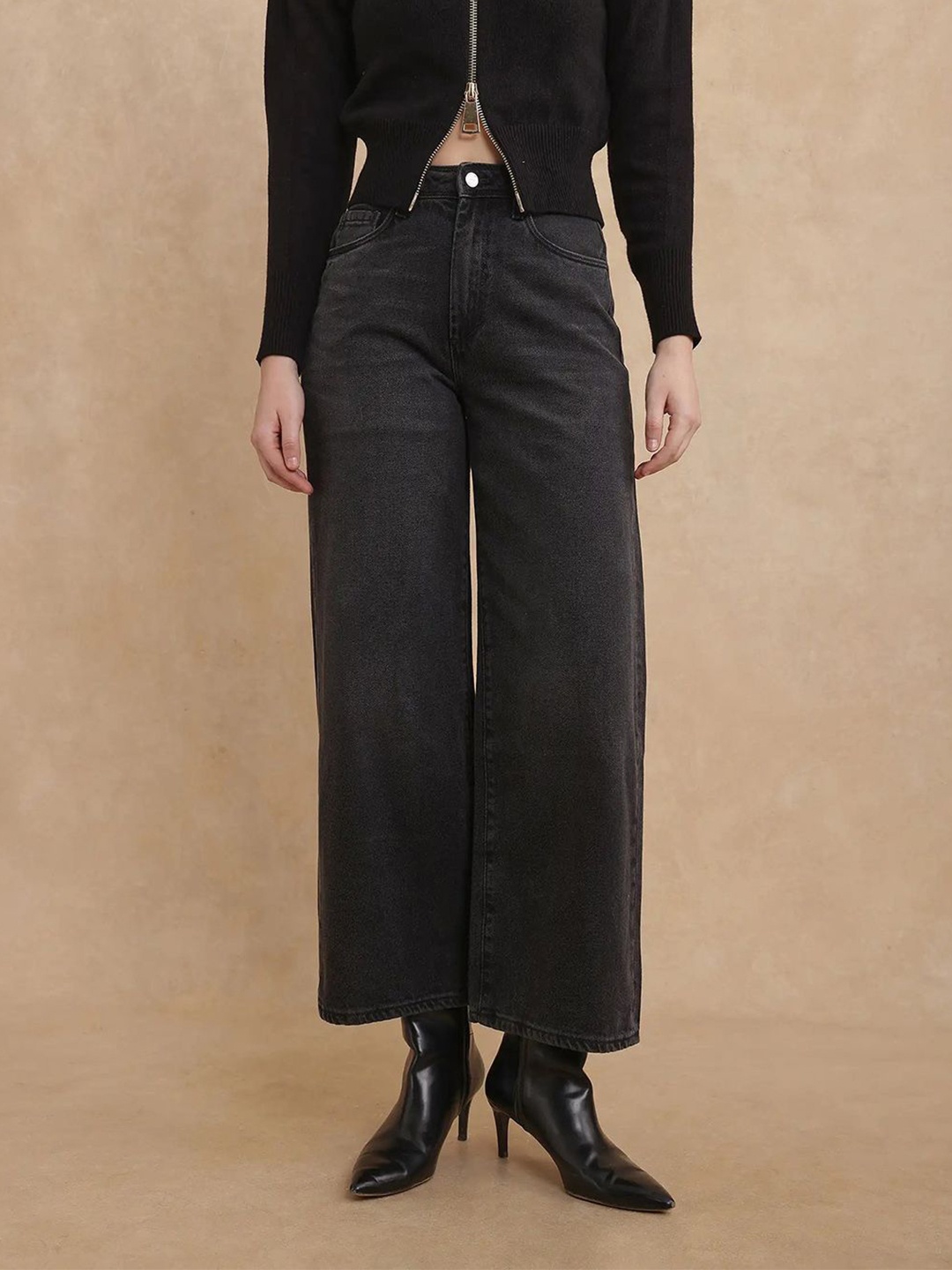 

RAREISM Women KINZY PRIMARY BLACK Wide Leg Jeans