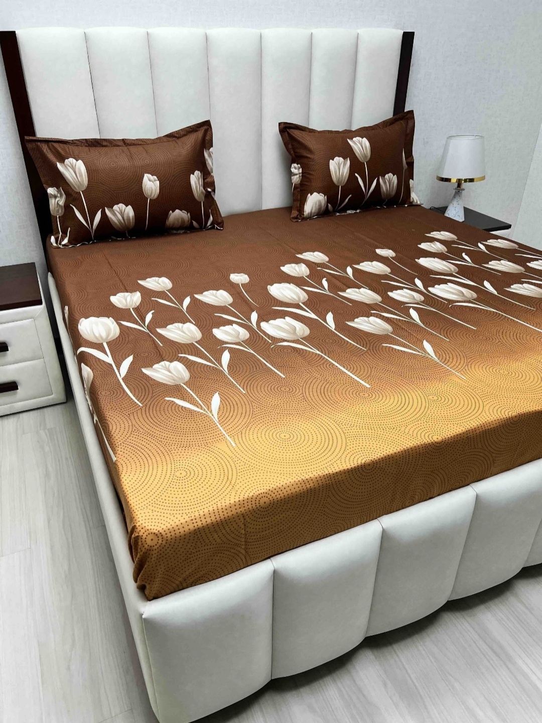 Pure Decor Brown Floral Pure Cotton 200 TC Queen Bedsheet Set 2.28 m x 2.54 m