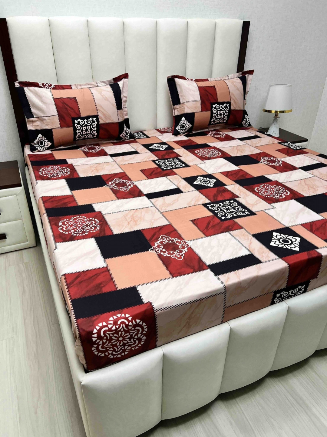

Pure Decor Red & White Ethnic Motifs Pure Cotton 200 TC Queen Bedsheet Set 2.28 m x 2.54 m
