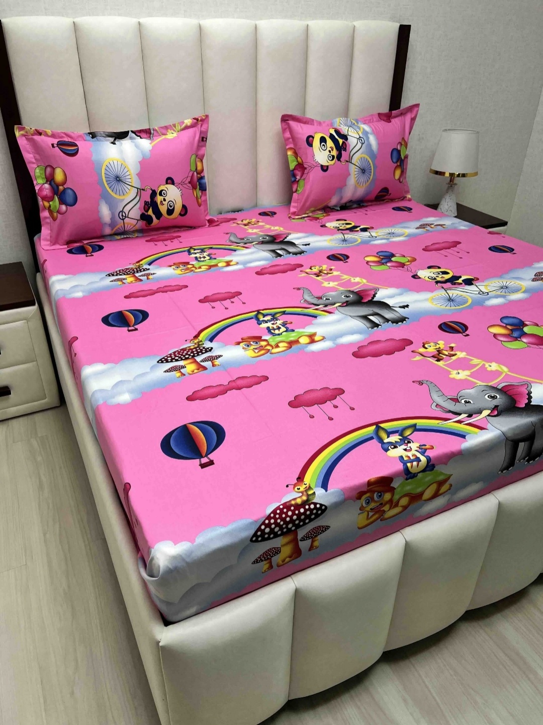 

Pure Decor Pink Cartoon Characters Pure Cotton 200 TC Queen Bedsheet Set 2.28 m x 2.54 m
