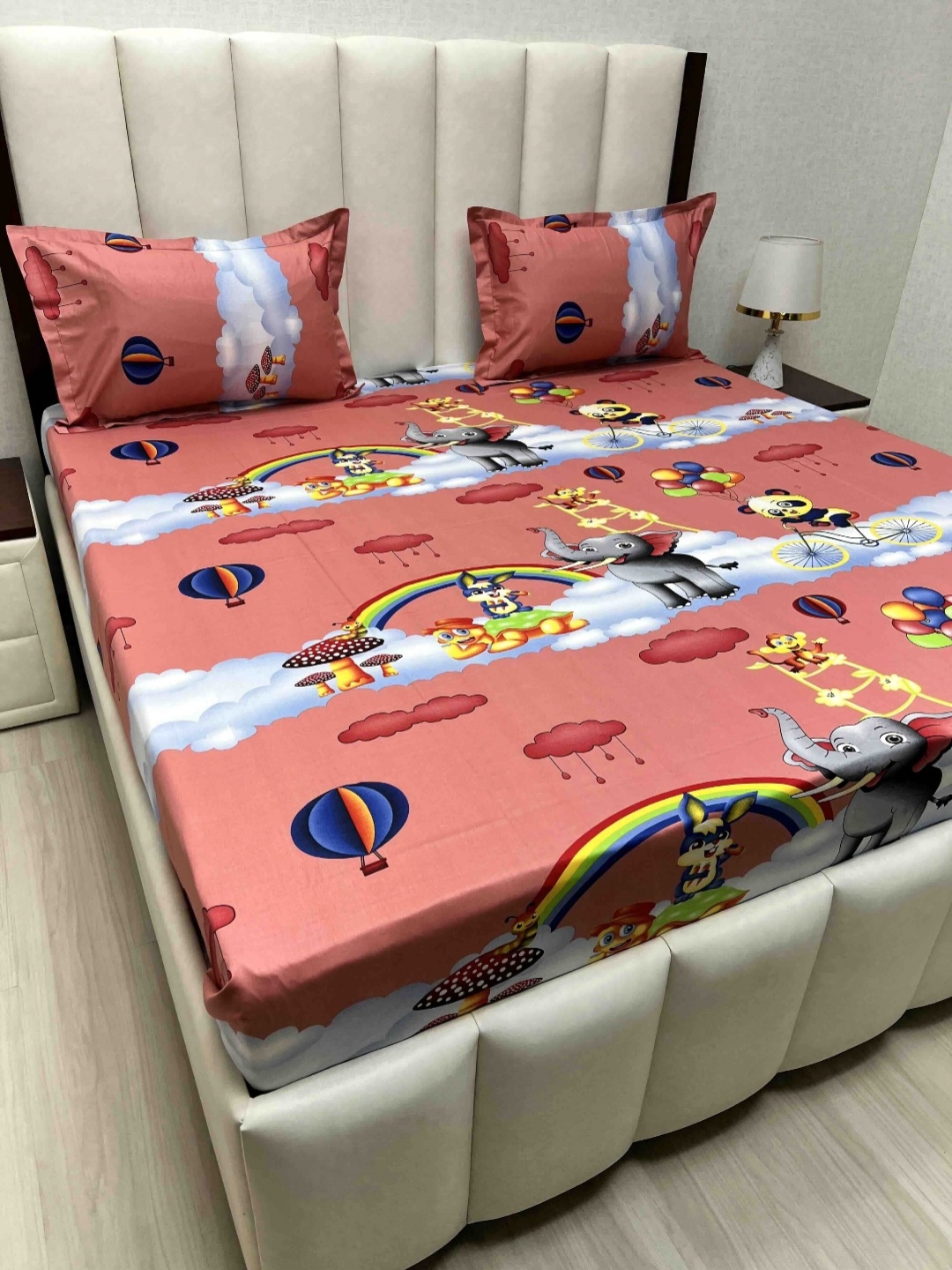 

Pure Decor Pink Cartoon Characters Pure Cotton 200 TC Queen Bedsheet Set 2.28 m x 2.54 m