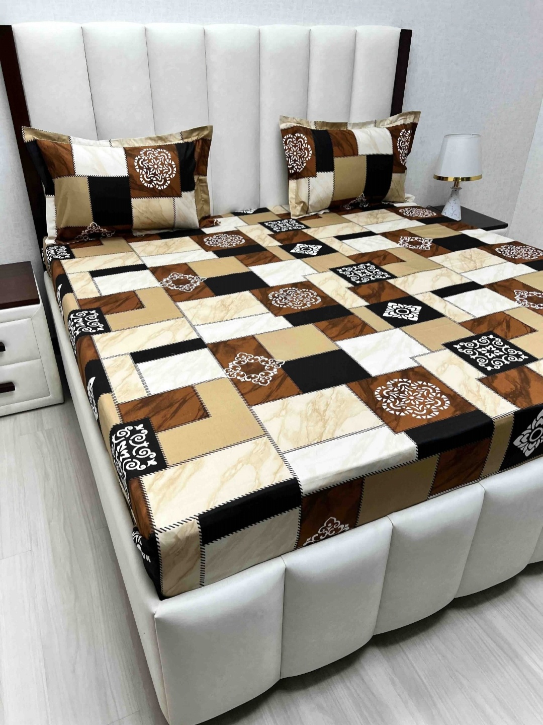 

Pure Decor Brown Ethnic Motifs Pure Cotton 200 TC Queen Bedsheet Set 2.28 m x 2.54 m