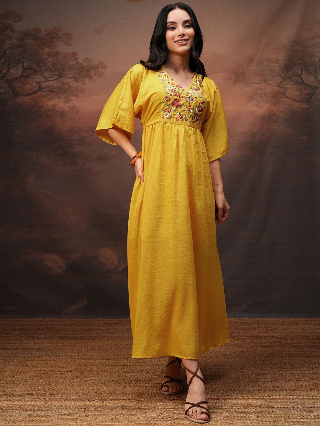 

Vishudh Girls Embroidered Maxi Dress, Mustard