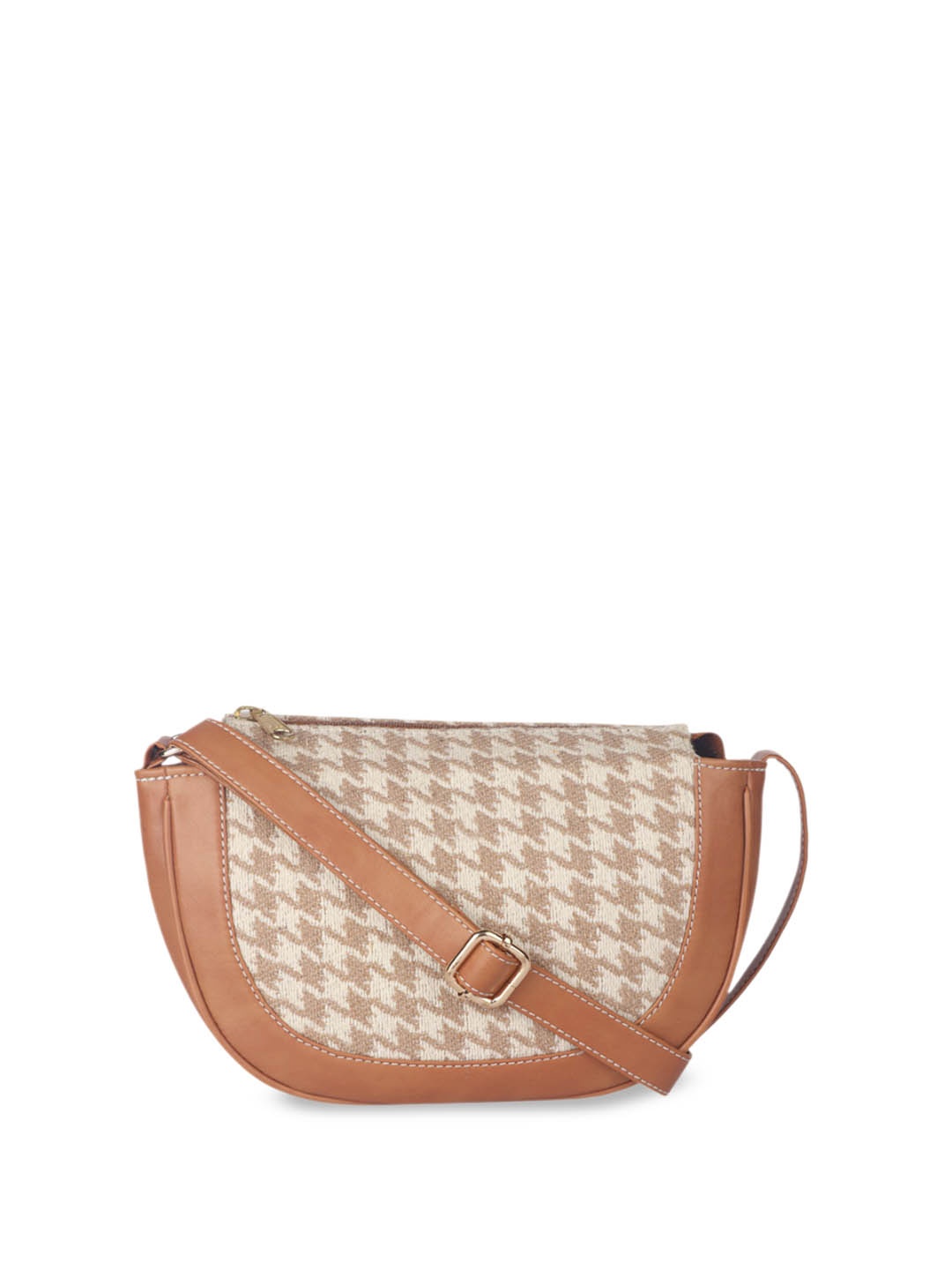 

Anouk Women Checked Half Moon Sling Bag, Beige