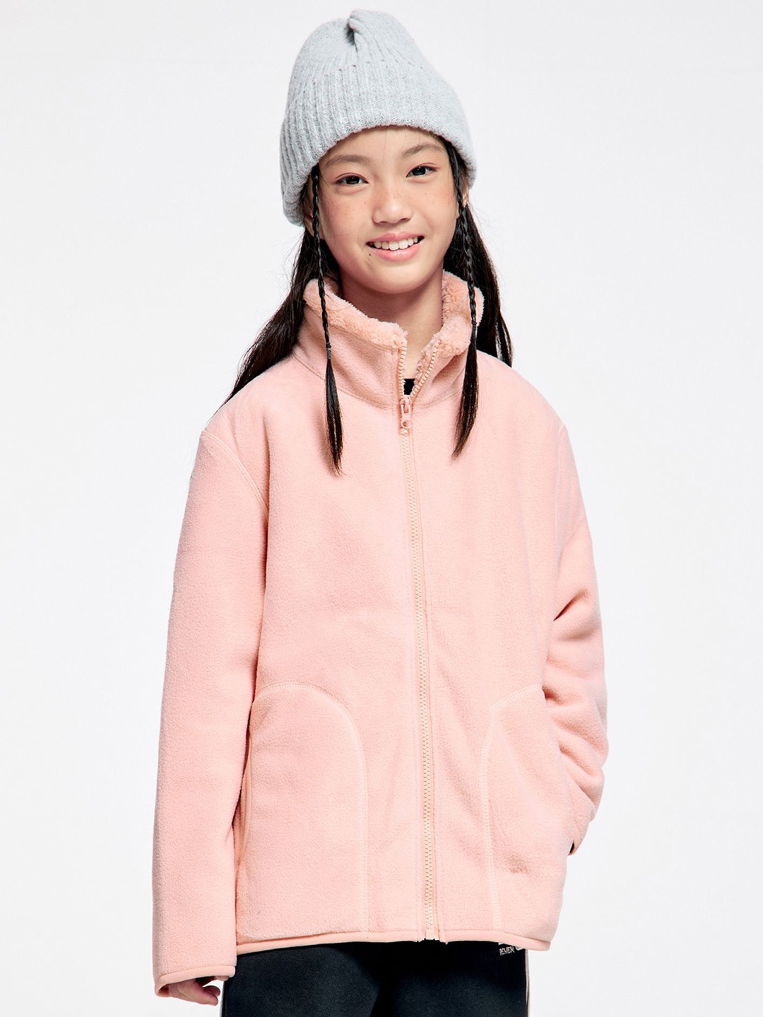 

LULU & SKY Unisex Kids Mock Collar Self Design Casual Parka Jacket, Pink