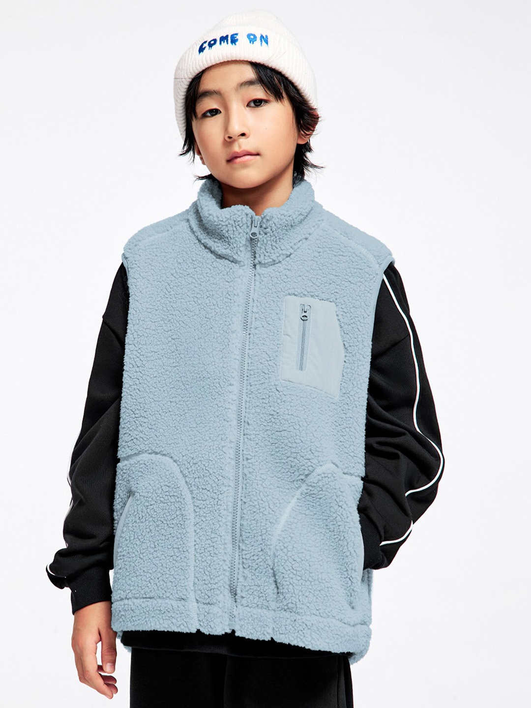 

LULU & SKY Boys Mock Collar Self Design Casual Gilet Jacket, Blue