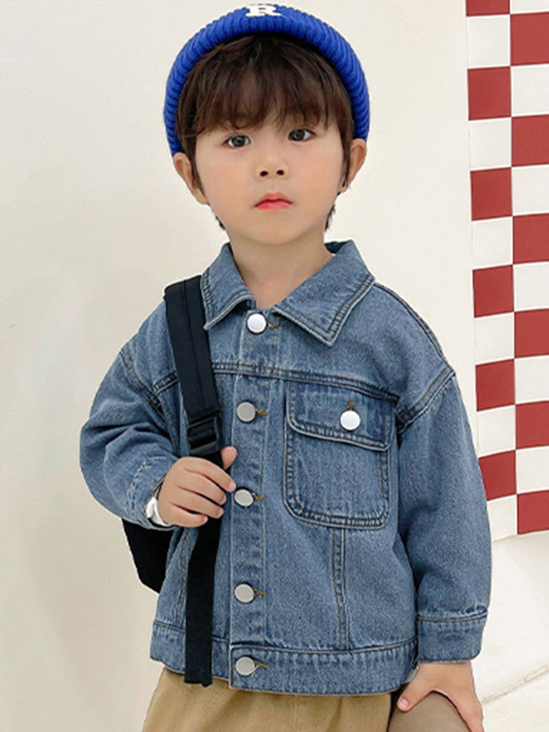 

LULU & SKY Boys Spread Collar Washed Solid Casual Denim Jacket, Blue