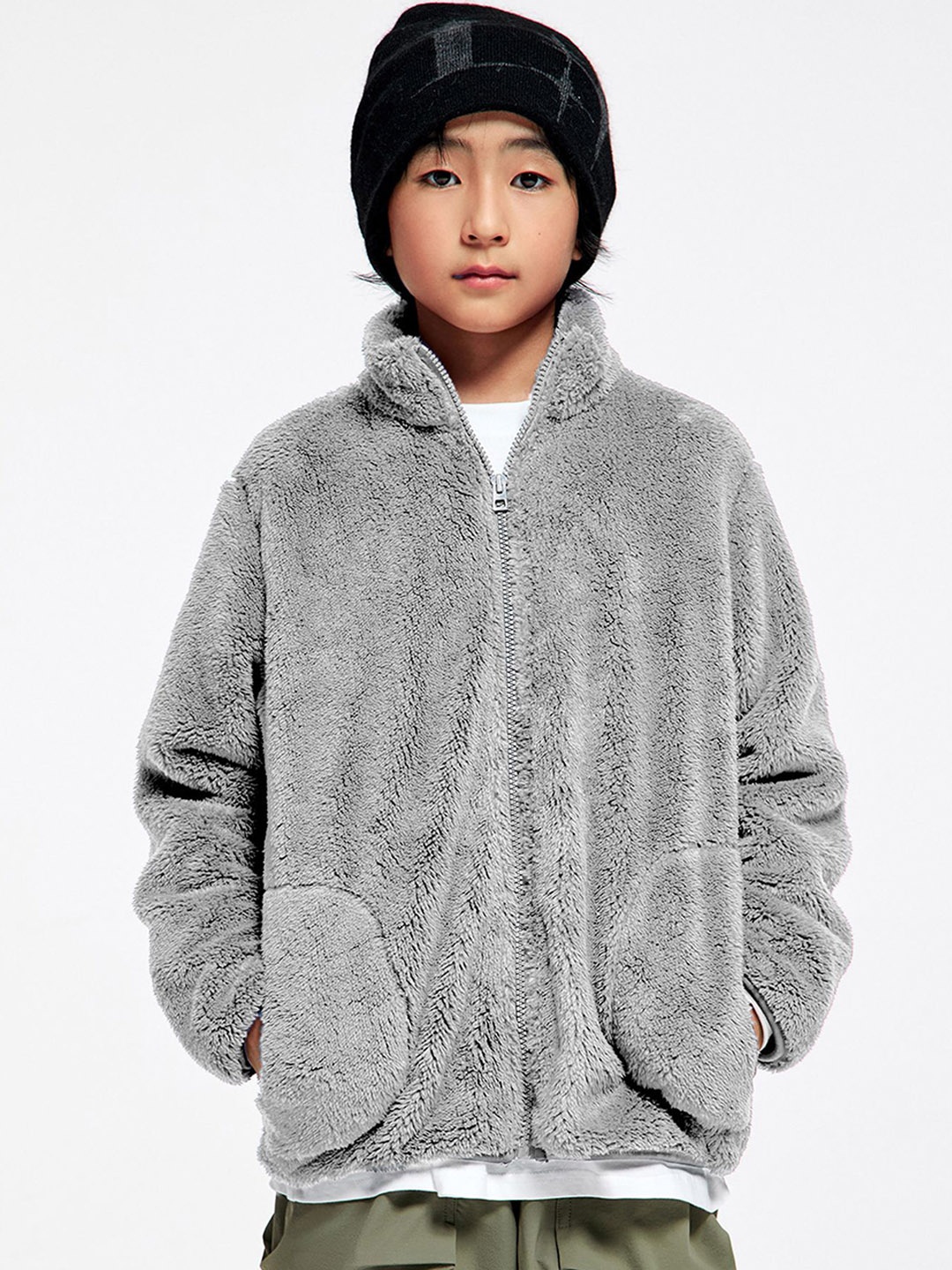 

LULU & SKY Boys Mock Collar Self Design Casual Parka Jacket, Grey